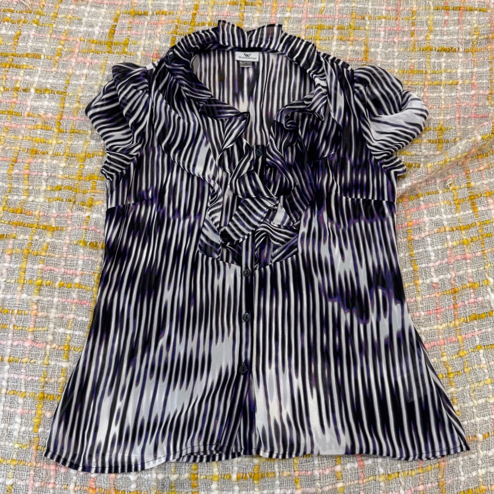 Worthington Black and White Bib Collar Blouse